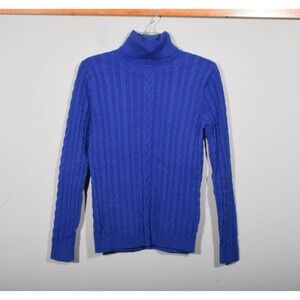 Lands' End 100% Cotton Cobalt Blue Cable Knit Turtleneck Sweater Sz S (6-8)